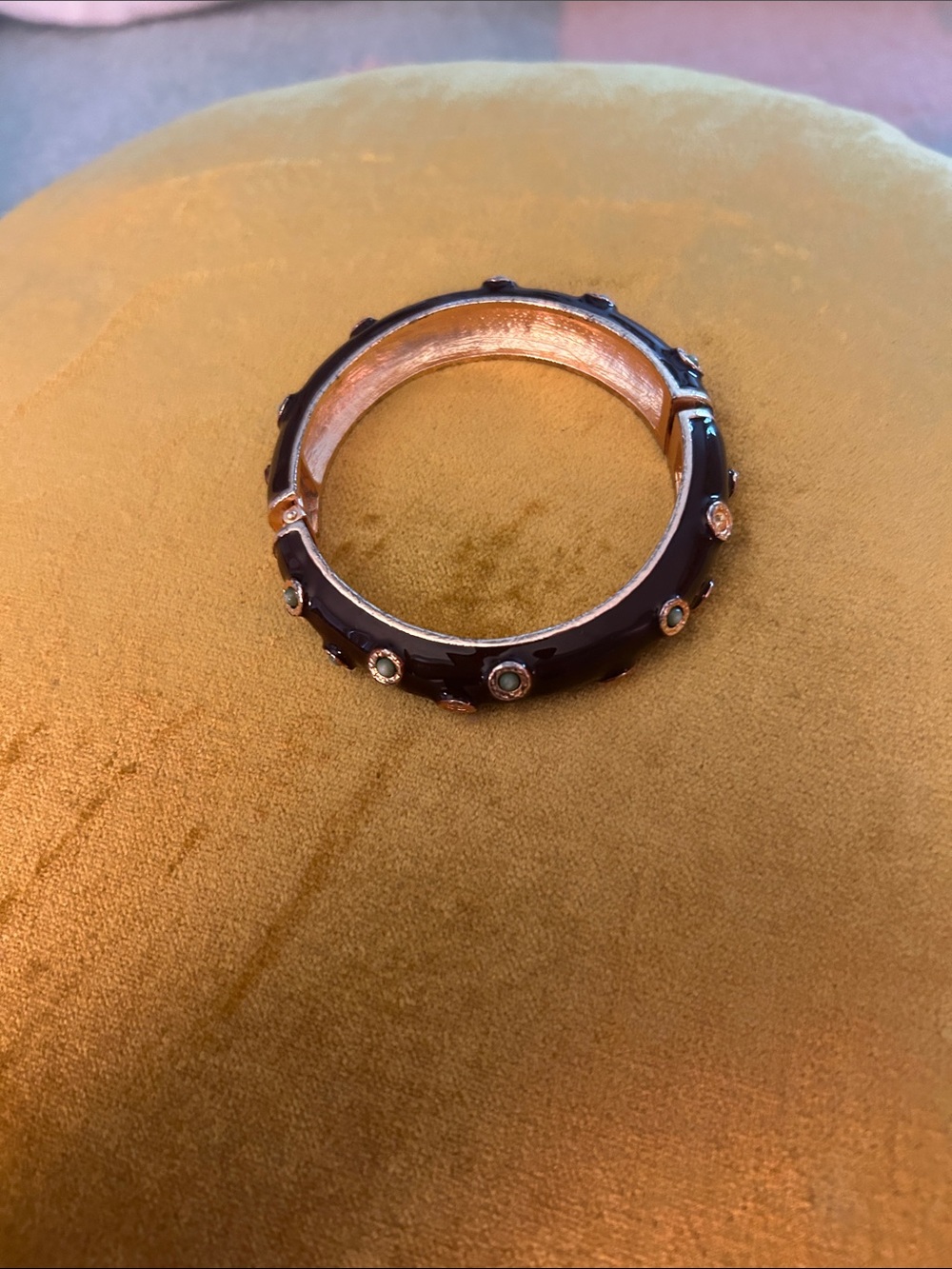 Enamel & Turquoise Accent Hinged Bangle Bracelet - Green, Coral, Brown by Banana - Picture 7 of 8
